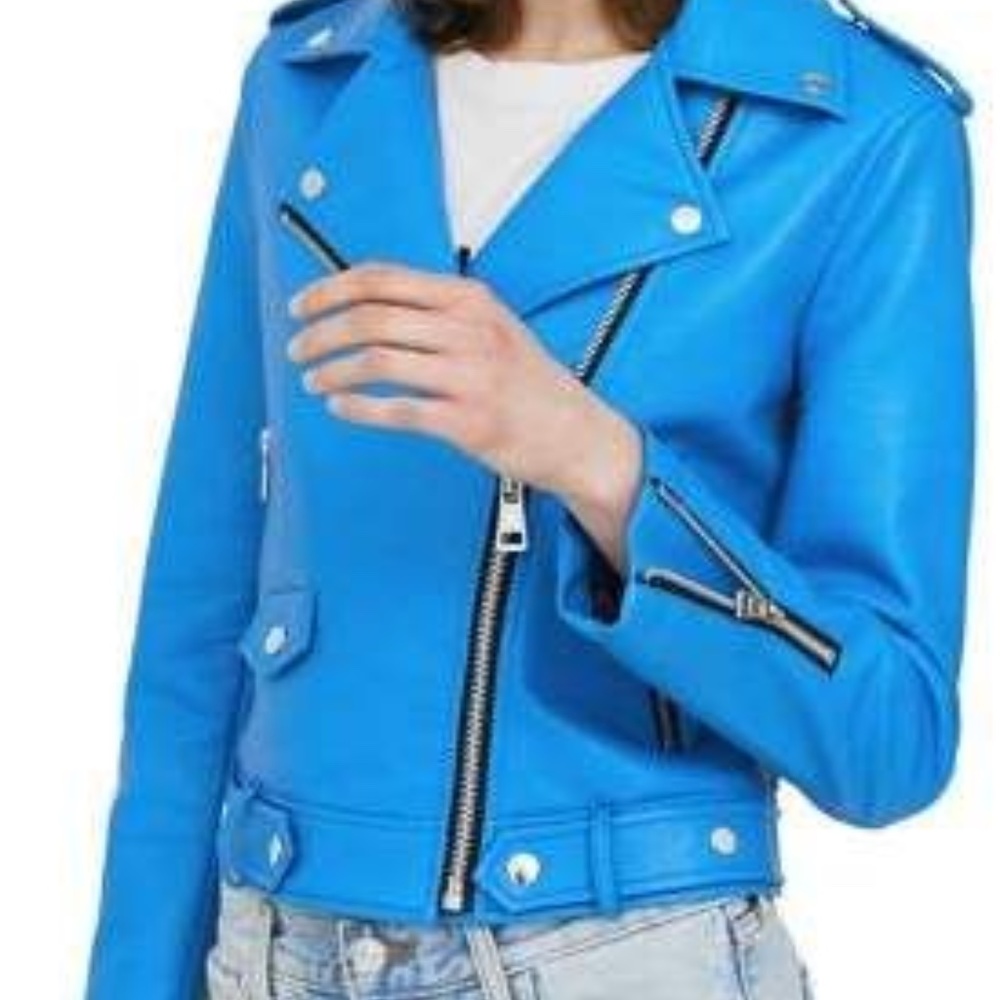 Mango Blue Vegan Leather Jacket